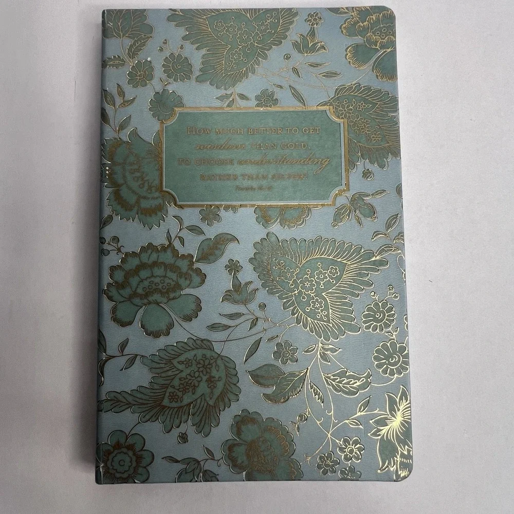 Gift Journal Scripture Gold Toned Aqua Blue Paisley